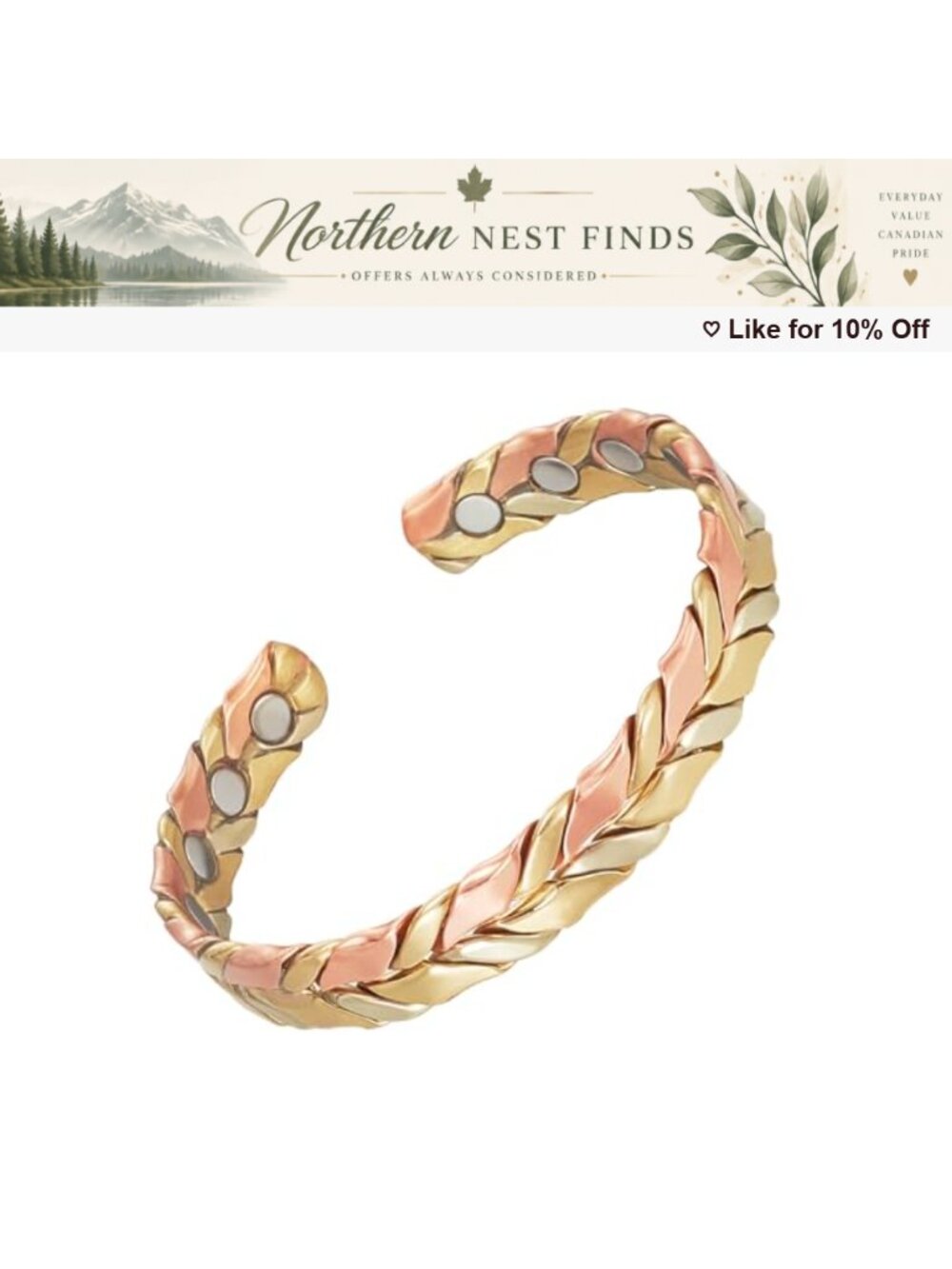 Copper Magnetic Bracelet 3500 Gauss Cuff Adjustable